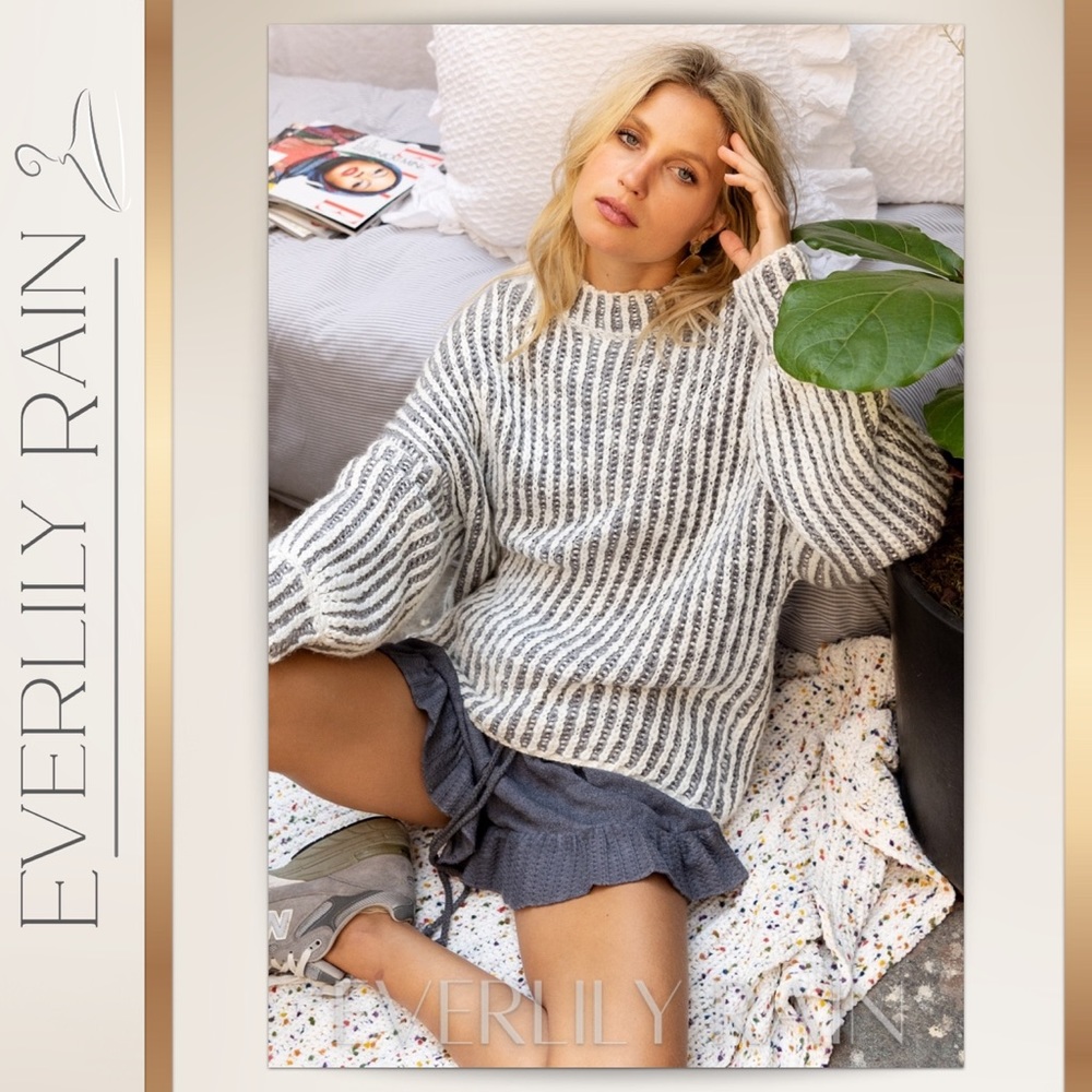 LAST ONE! POL Cozy Handmade Weave Striped Sweater - Picture 3 of 12